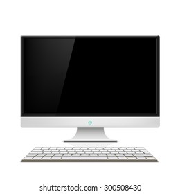 Monitor and keyboard isolated on white background. Stock Vector.