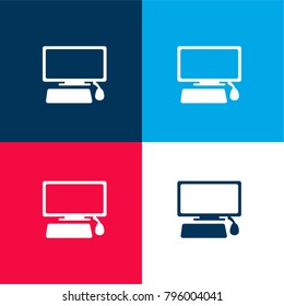 Monitor keyboard and mouse four color material and minimal icon logo set in red and blue