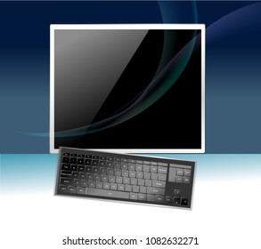 Monitor and Keyboard on abstract Background. 
