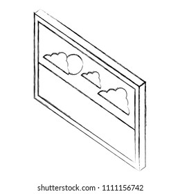 monitor with landscape isometric icon