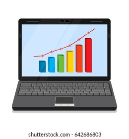 Monitor of laptop with business graph on the screen.