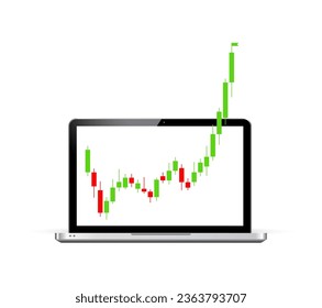 Monitor laptop screen charts arrow graph rise price vector concept. Market chart increase economy background profit