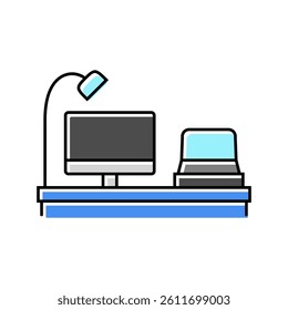monitor laptop stand lamp home office color icon vector. monitor laptop stand lamp home office sign. isolated symbol illustration