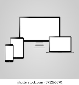 Monitor, laptop, tablet and mobile phone, vector illustration