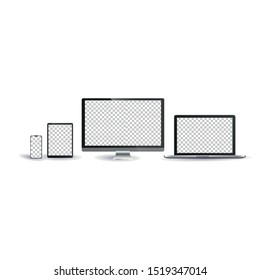 Monitor, laptop, tablet, smartphone, realistic vector set.