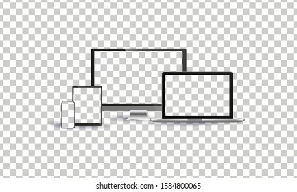 Monitor, laptop, tablet, smartphone, realistic vector set on a transparent background