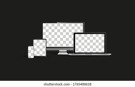 Monitor, laptop, tablet, smartphone, vector realista configurado en un fondo transparente