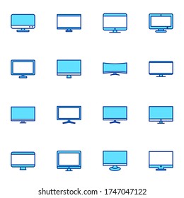 Monitor, LCD, display icon set. Simple desktop, TV colored outline icon sign concept. vector illustration. 