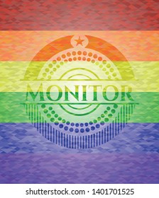 Monitor lgbt colors emblem. Vector Illustration. Mosaic.