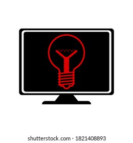 Monitor and light bulb on white background, sign for design, vector illustration