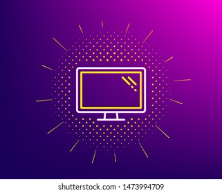 Monitor line icon. Halftone pattern. Computer component device sign. Screen symbol. Gradient background. Monitor line icon. Yellow halftone pattern. Vector