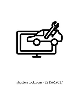 Monitor Line Icon Illustration With Car And Wrench. Suitable For Automotive Repair Icon. Icon Illustration Related Repair, Maintenance. Simple Vector Design Editable