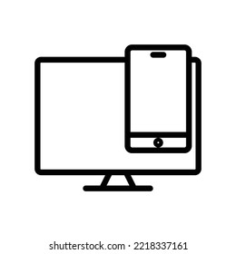 Monitor line icon illustration with mobile phone. icon illustration related to electronic, technology. Simple vector design editable. Pixel perfect at 32 x 32