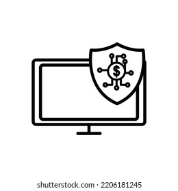 Monitor line icon illustration with shield and dollar. icon related to fintech. Line icon style. Simple design editable