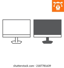 Monitor line and solid icon , outline style icon for web site or mobile app, display and screen , computer vector icon, simple vector illustration, vector graphics with editable strokes.
