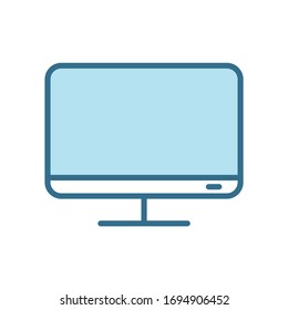 Monitor lineal blue icon isolated on white background. Smart device technology flat vector icon with blue stroke for web and mobile apps, ui design and print. Desktop pc color vector illustration
