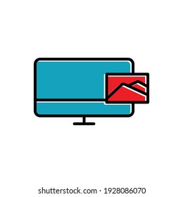 Monitor lineal color icon with preview picture symbol. simple illustration. mobile concept app icon and web design. Editable stroke. Design template vector