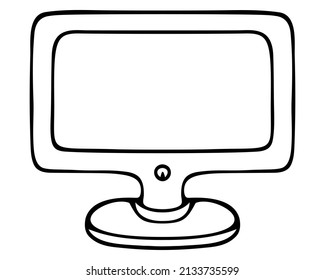 El monitor es de cristal líquido. Esbozo. Un dispositivo para trabajar en una computadora, ver películas. Ilustración vectorial. Estilo Doodle. Espacio para el texto en la pantalla. 
