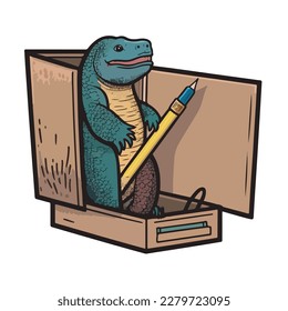 A Monitor lizard in a box with a paintbrush flat logo style