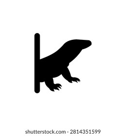 Monitor Lizard Silhouette Emerging from Wall, Reptile Warning Sign, Wildlife Icon