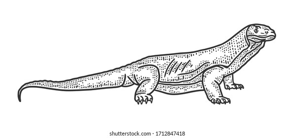 Monitor lizard Varanus sketch engraving vector illustration. T-shirt apparel print design. Scratch board imitation. Black and white hand drawn image.