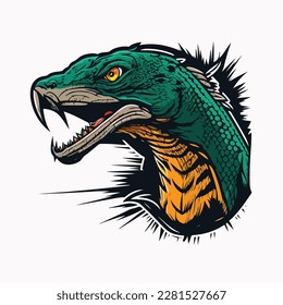 Vigilar el lagarto o la boquilla de los animales salvajes para la mascota del equipo deportivo. Vector aislado icono plano del símbolo de depredador de lagartijas Monitor salvaje para blazon, insignia o club de aventura de la naturaleza de caza.