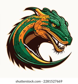 Vigilar el lagarto o la boquilla de los animales salvajes para la mascota del equipo deportivo. Vector aislado icono plano del símbolo de depredador de lagartijas Monitor salvaje para blazon, insignia o club de aventura de la naturaleza de caza.