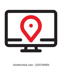Monitor Location Map Outline icon. Online Map vector illustration.