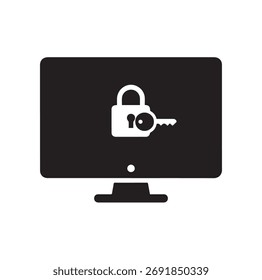 Ícone de acesso de chave de bloqueio do monitor: Glifo da solução de segurança cibernética e proteção de dados