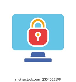 Monitor con icono de línea de bloqueo. Gadget, lock, security, password, screen, display. Icono de color vectorial en un fondo blanco para empresas