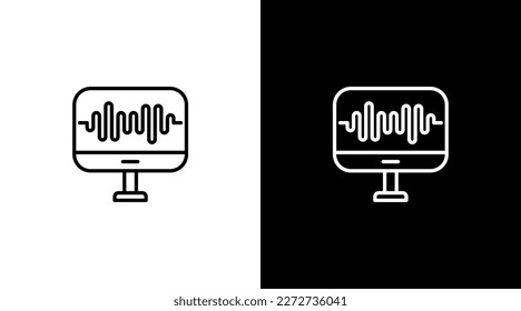 monitor logo and audio sound wave voice technology outline icon design