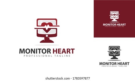 Überwachen Sie das Logo-Design in Verbindung mit dem Herzen. Es gibt auch zwei Farbkonzepte. Vektorgrafik