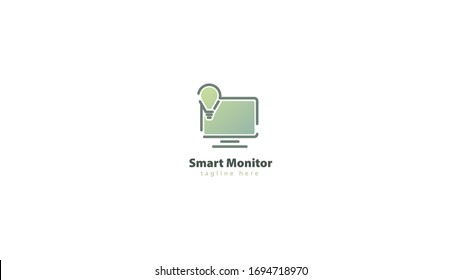 Diseño del logotipo del monitor combinado con una bombilla. vectorial