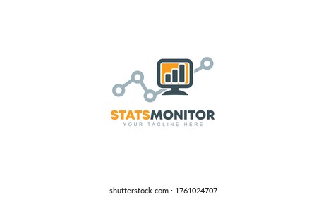 Monitor logo design combined with statistical symbols. vector