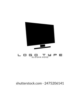 Plantilla de diseño de logotipo de monitor en negro sobre fondo blanco. Diseño de logotipo de computadora. Ilustración vectorial de monitor, tv, ordenador, etc.