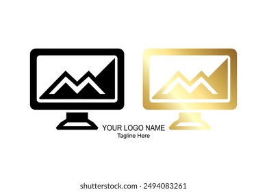 A monitor logo, silhouette art and gradients.