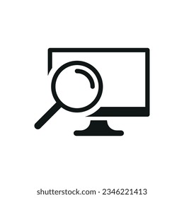 Monitor con ilustración vectorial de icono de sonido. Zoom de pantalla sobre fondo aislado. Concepto de signo de búsqueda