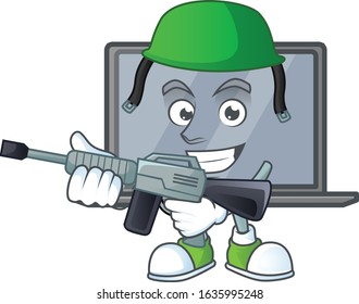 Monitor mascot design in an Army uniform with machine gun