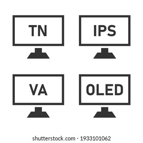 monitor matrix icon set, types of LCD matrices - IPS, VA, TN, OLED svg