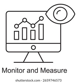 Monitor y medir el ícono, Precisión en la práctica Monitoree y mida la excelencia del rendimiento, Herramientas de seguimiento del éxito para monitorear y medir de manera efectiva, Vector