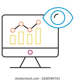 Ícone Monitorar e Medir, Monitor de Precisão na Prática e Medir para Excelência em Desempenho, Ferramentas de Sucesso de Rastreamento para Monitorar e Medir Efetivamente, vetor