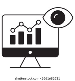 Ícone Monitorar e Medir, Monitor de Precisão na Prática e Medir para Excelência em Desempenho, Ferramentas de Sucesso de Rastreamento para Monitorar e Medir Efetivamente, vetor