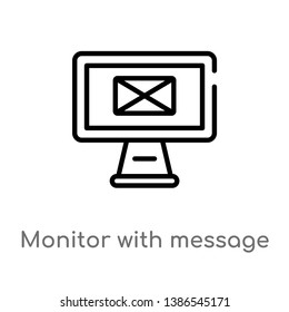 monitor with message envelopes going out of the screen vector line icon. Simple element illustration. monitor with message envelopes going out of the screen outline icon from tools and utensils