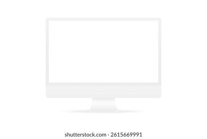 Monitor mockup with blank screen. White computer or desktop isolated on clean background. Template for project, website or branding presentation. Vector illustration.