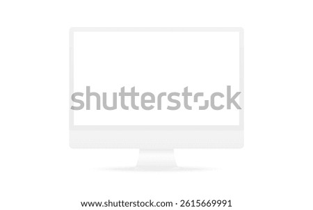 Monitor mockup with blank screen. White computer or desktop isolated on clean background. Template for project, website or branding presentation. Vector illustration.