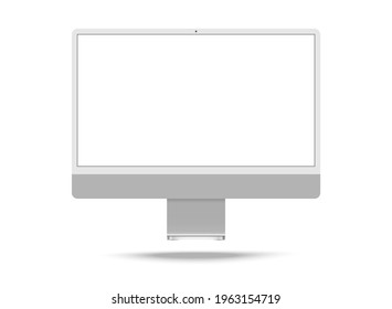 Monitor  mockup .Realistic silver monitor   for computer.Personal computer monitor mockup on the white background. Vector .