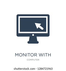 monitor with mouse cursor icon vector on white background, monitor with mouse cursor trendy filled icons from Computer collection, monitor with mouse cursor vector illustration
