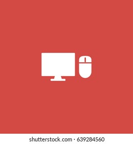 monitor and mouse icon. sign design. red background