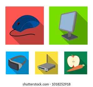 Monitor, mouse and other equipment. Personal computer set collection icons in flat style vector symbol stock illustration web.