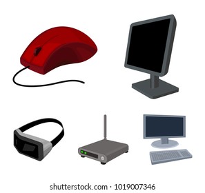 Monitor, mouse and other equipment. Personal computer set collection icons in cartoon style vector symbol stock illustration web.